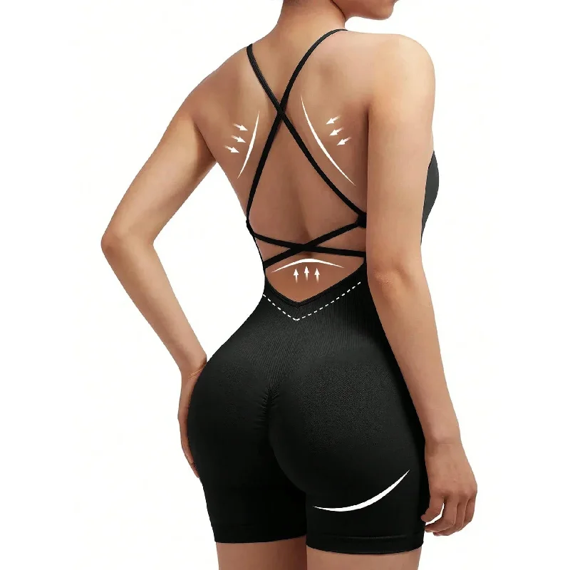 Women's Criss Cross Backless Sports Romper