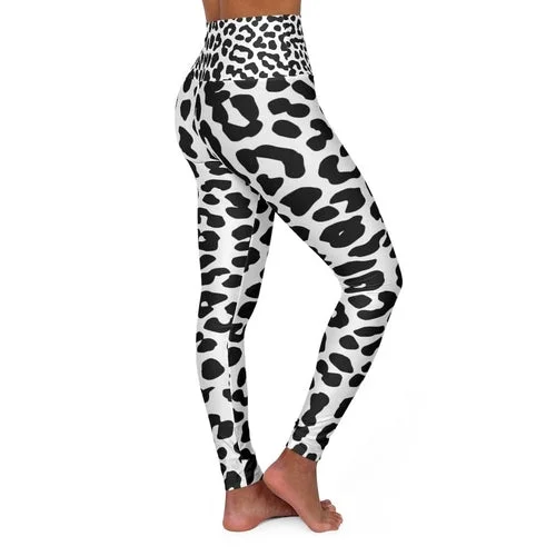 High Waisted Yoga Leggings, Black And White Leopard Style Pants