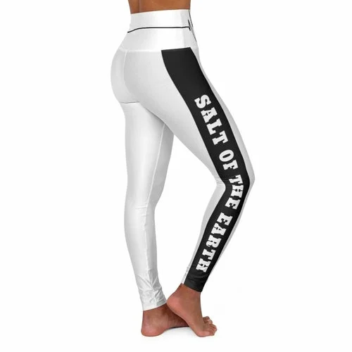 High Waisted Yoga Leggings, White And Black Salt Of The Earth Beating