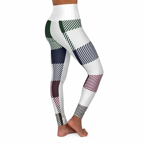 Womens High-waist Fitness Legging Yoga Pants, Multicolor Plaid