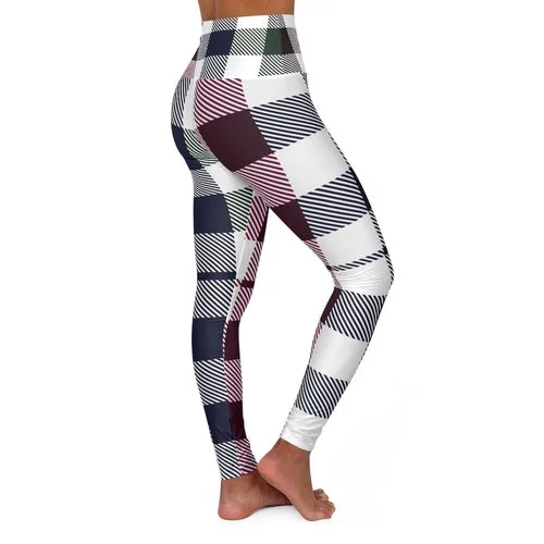 Womens High-waist Fitness Legging Yoga Pants, Multicolor Plaid