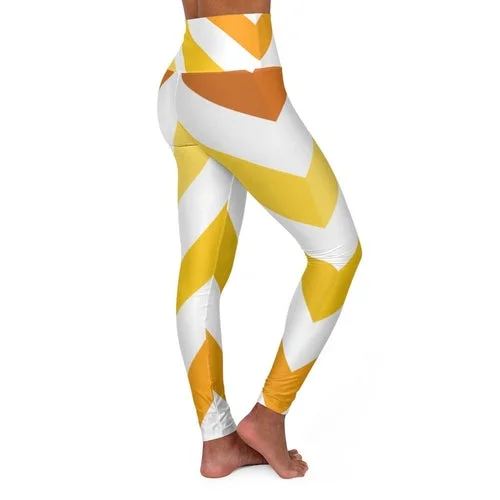 Womens High-waist Fitness Legging Yoga Pants, Yellow White Herringbone