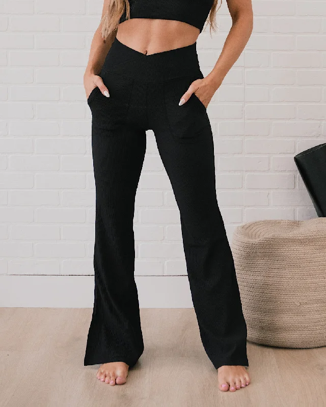 Rae Mode Ribbed V-Waist Flare Leggings - Black