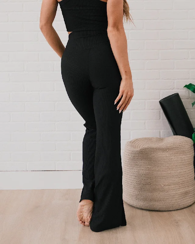 Rae Mode Ribbed V-Waist Flare Leggings - Black