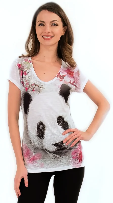 Cherry Blossom Panda V-Neck Tee