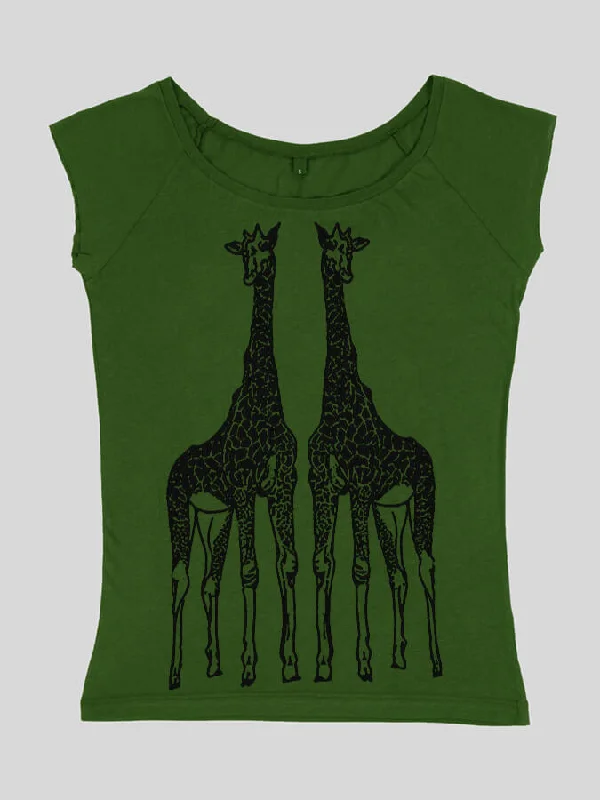 S / Leaf Green - Glitter Black Giraffes