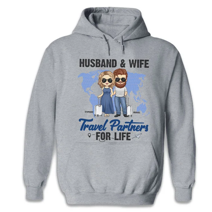 Husband & Wife Travel Partners For Life - Gift For Couples, Husband Wife - Personalized Unisex Hoodie