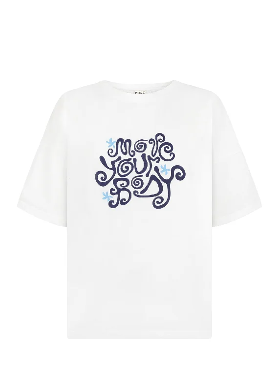 Oversized Swirly Move Your Body T-Shirt - White/Blues