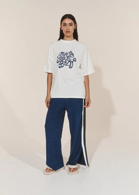 Oversized Swirly Move Your Body T-Shirt - White/Blues