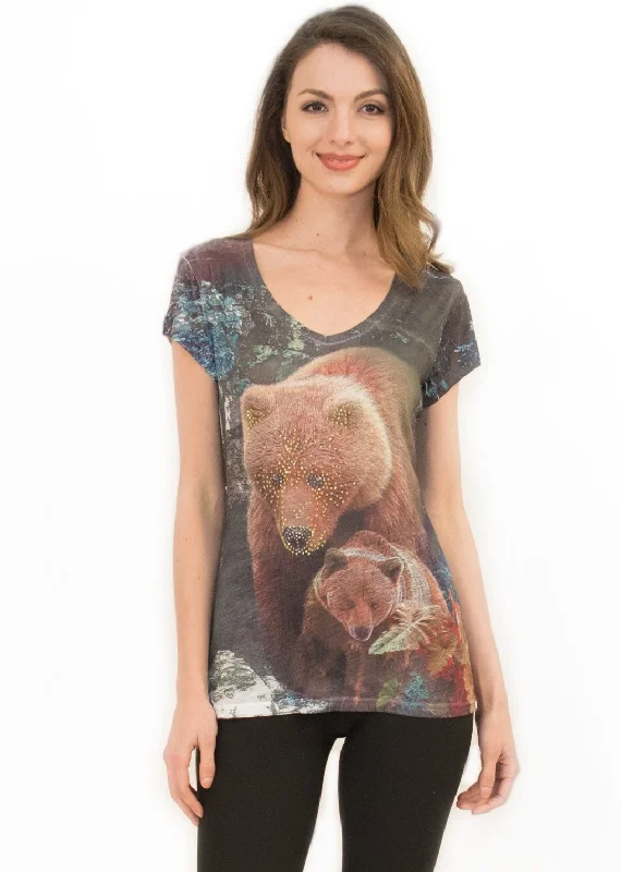 Brown Bear 3D V Neck T Shirt