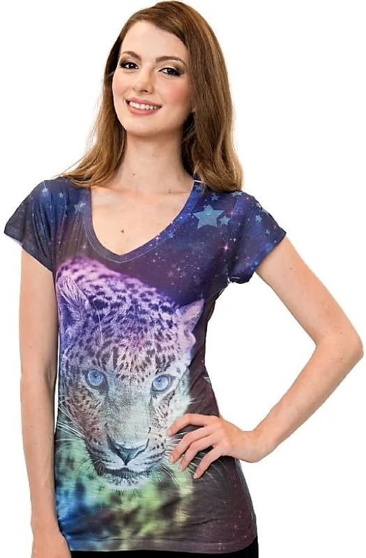 Leopard Blue V Neck T Shirt