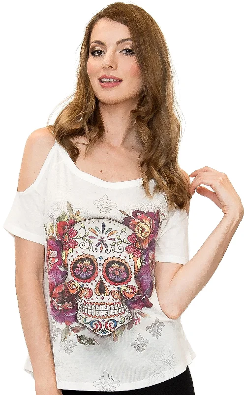 Sugar Skull Open Shoulder Tee