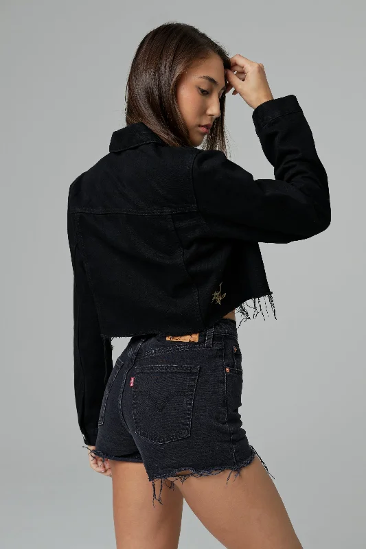 WOMEN'S CROPPED DENIM JACKET - BLACK