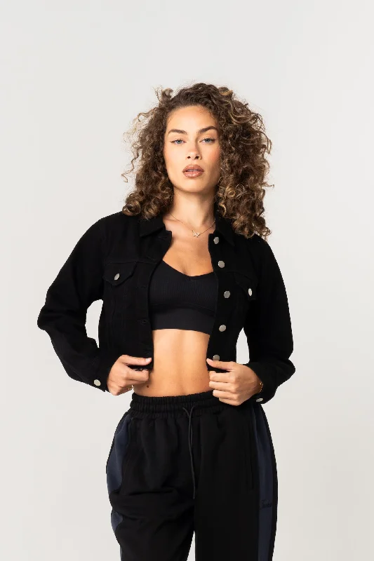 WOMEN'S CROPPED DENIM JACKET - BLACK