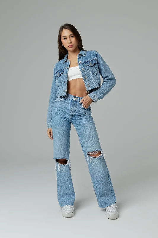 WOMEN'S CROPPED DENIM JACKET - DENIM