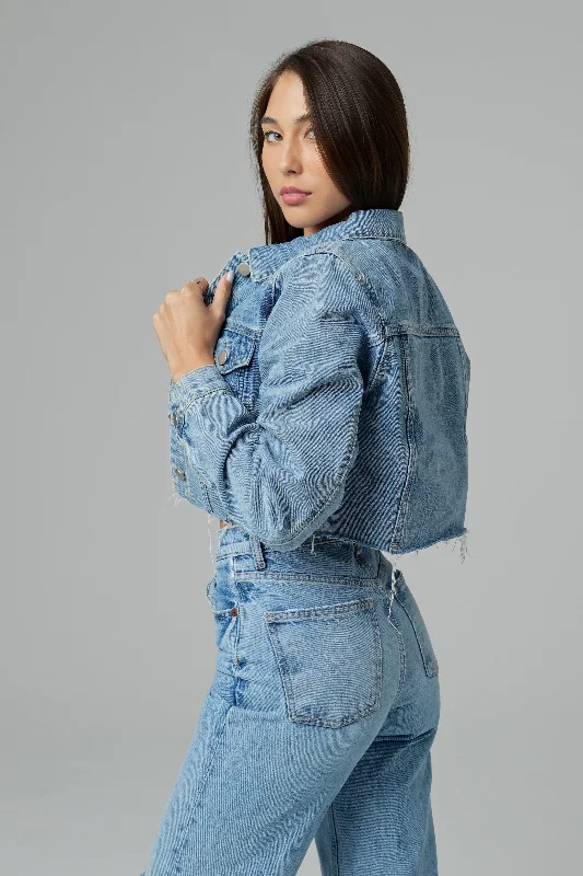 WOMEN'S CROPPED DENIM JACKET - DENIM