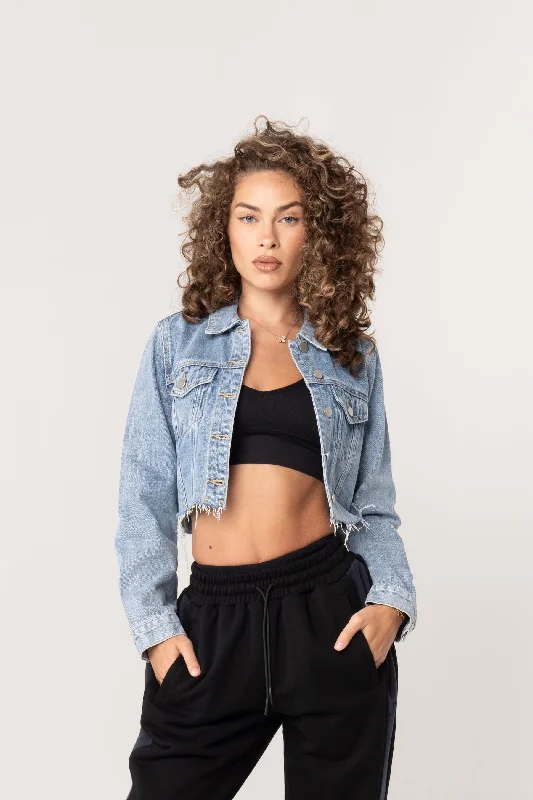 WOMEN'S CROPPED DENIM JACKET - DENIM