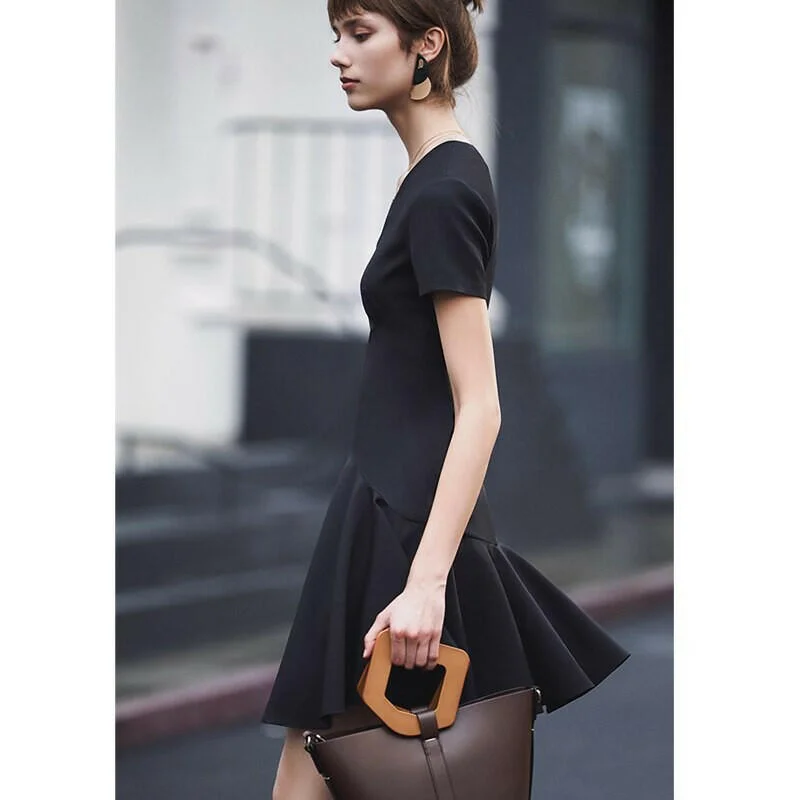 Autumn Dress Women Fashion Sexy Black Flounce Dress Short Sleeve Elegant Celebrity Mini Party Dress