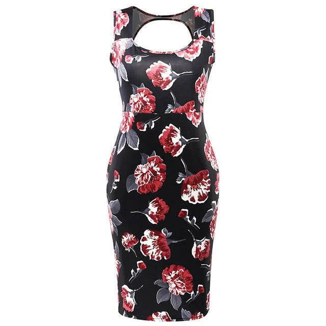 Free Ostrich Women Summer Dresses Vestidos Vintage Floral Print Cocktail Party Bodycon Pencil Dress