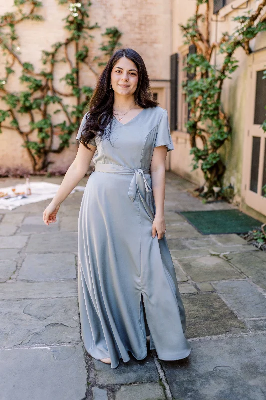 'Gwyneth' Washed Satin Maxi Dress in Sage