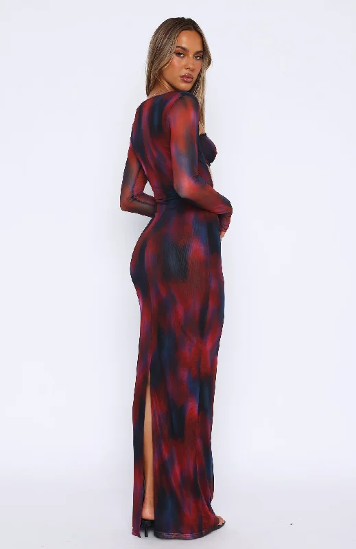 Let Me Think Long Sleeve Maxi Dress Raspberry Rhapsody