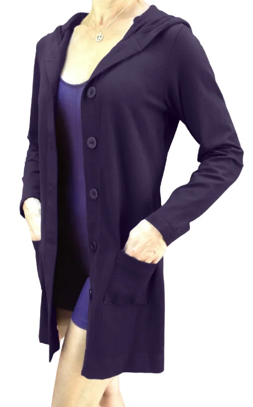 One Step Ahead Brushed Supplex Long Button Front Hooded Jacket 2629