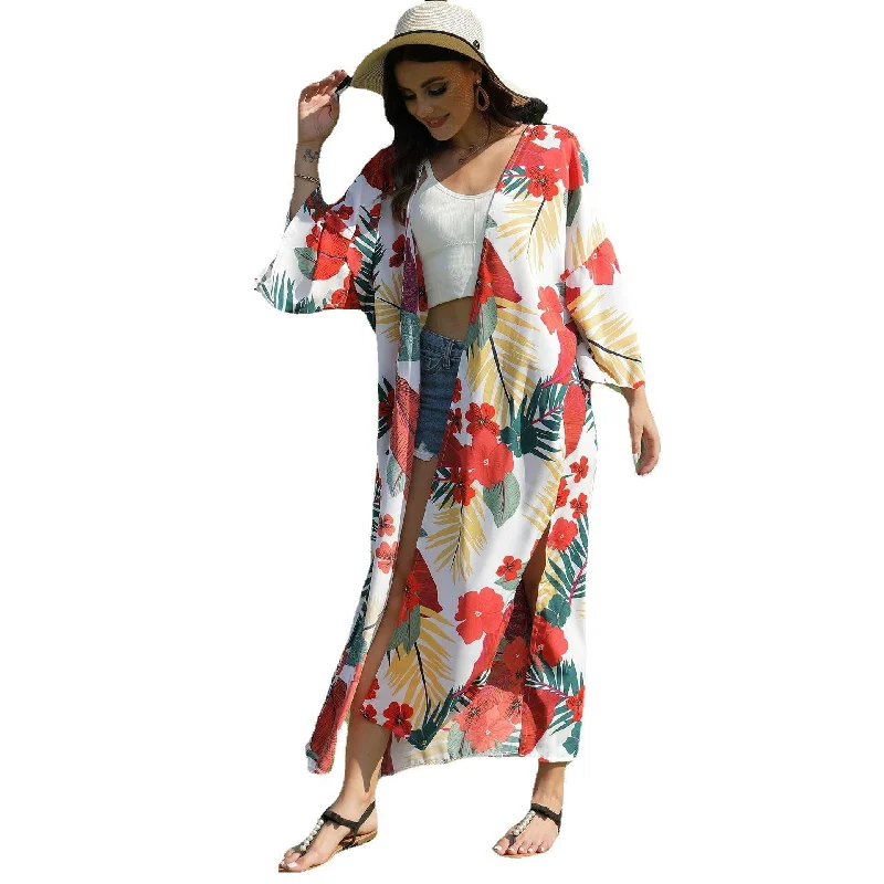 Quick-Drying Printed Kimono Cardigan Bikini Outer Cover Beach Sun Protection Clothing Women