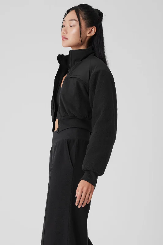 Polar Fleece Cropped Wintry Mix Jacket - Black