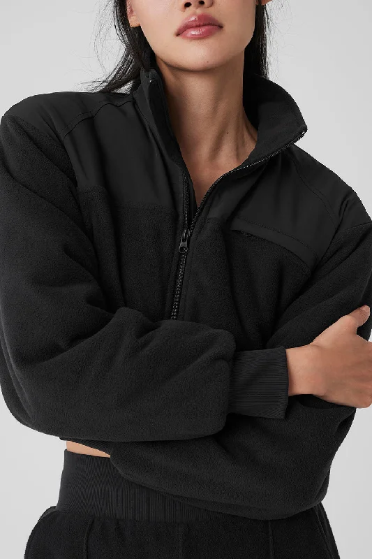 Polar Fleece Cropped Wintry Mix Jacket - Black