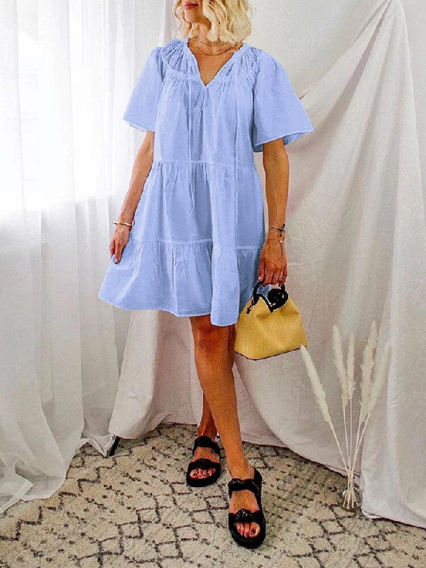 Women Solid Color Short Sleeve Elegant Dress