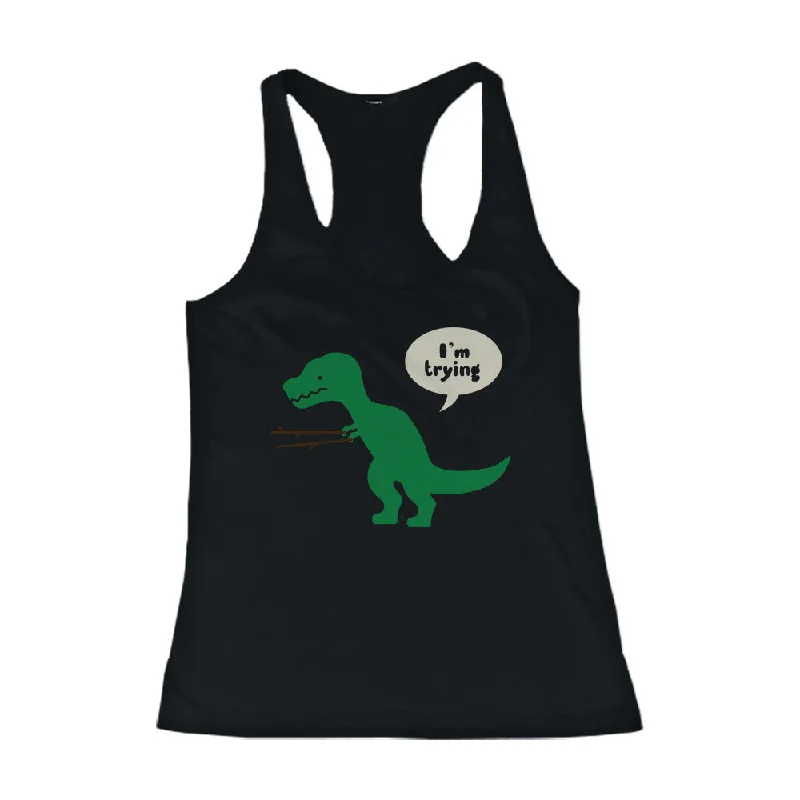 Cute BFF T-Rex Hug Me And I'm Trying Best Friend Matching TankTops Shirts