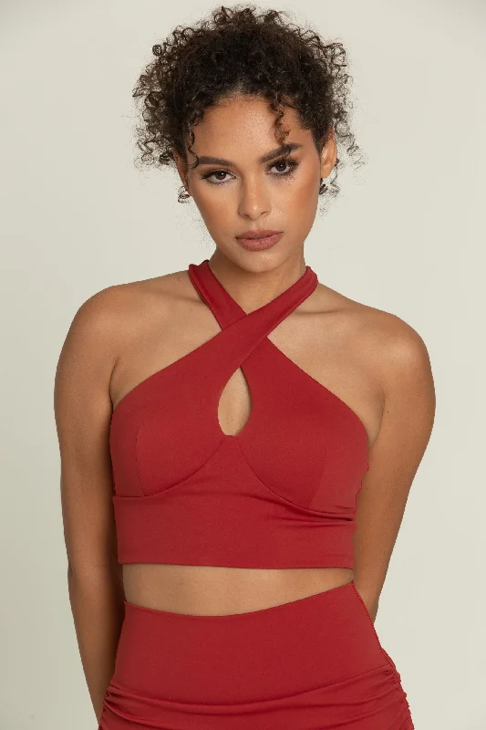 Rust Red Cross Over Yoga Top