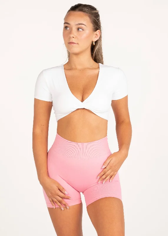 SHORT SLEEVE TWIST CROP - WHITE