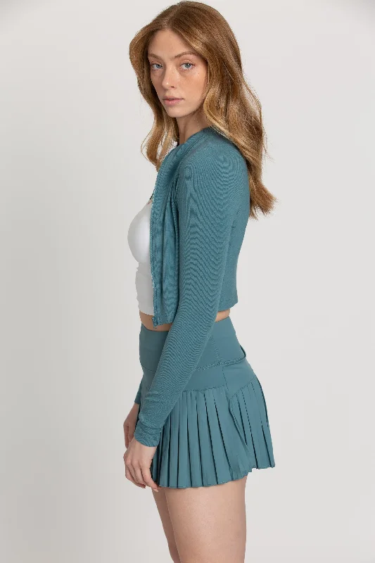 Teal Ribbed Zip-Up Long Sleeve Top