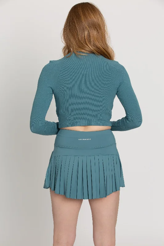 Teal Ribbed Zip-Up Long Sleeve Top