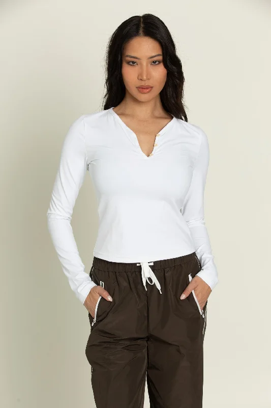 White Long Sleeve Button Top