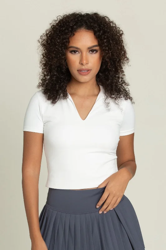 White Preppy V-Neck Polo Top [Pre-Order]