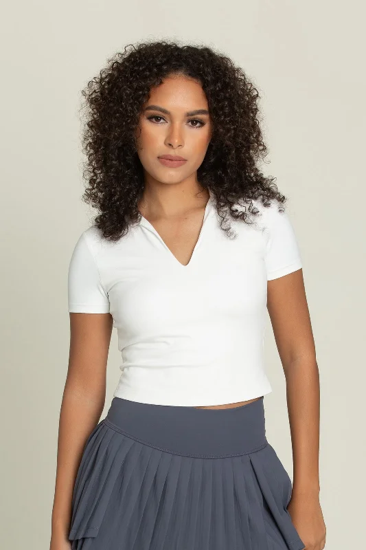 White Preppy V-Neck Polo Top [Pre-Order]