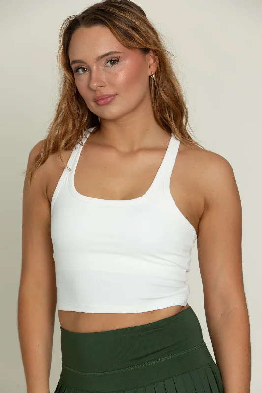 White Racerback Crop Tank