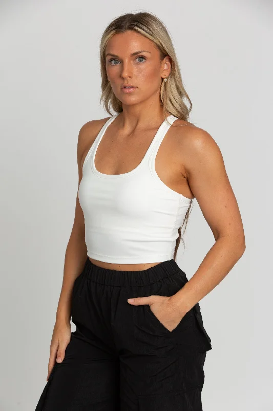 White Racerback Crop Tank