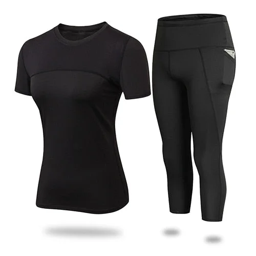 2019 New Arrivals fitness clothing Running Gym Clothes Short sleeve Sport tops Sets Sportswear for Women black white suit