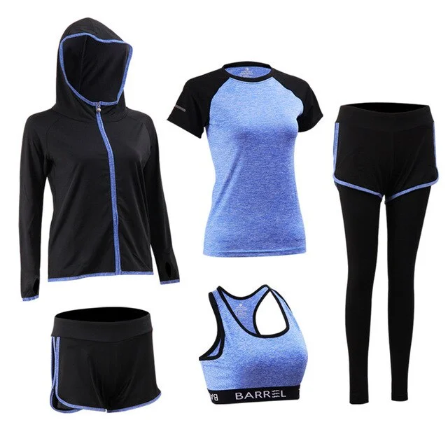 5-piece Yoga Serve Bodybuilding Suit Woman Autumn Winter Jogging Fitness Running Gym Workout Clothes Female Jacket Long Sleeve