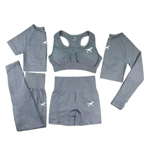 Beast Mode - 5 Piece Yoga Set - Grey / White