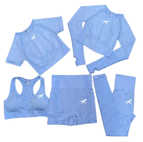 Beast Mode - 5 Piece Yoga Set - Light Blue / White