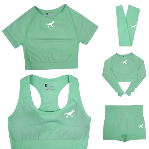 Beast Mode - 5 Piece Yoga Set - Light Green / White