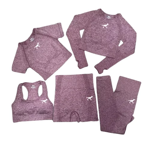 Beast Mode - 5 Piece Yoga Set - Maroon / White