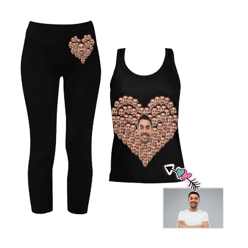 Custom Face Heart Women's 2 Piece Stretchy Racerback Tank & Legging Set