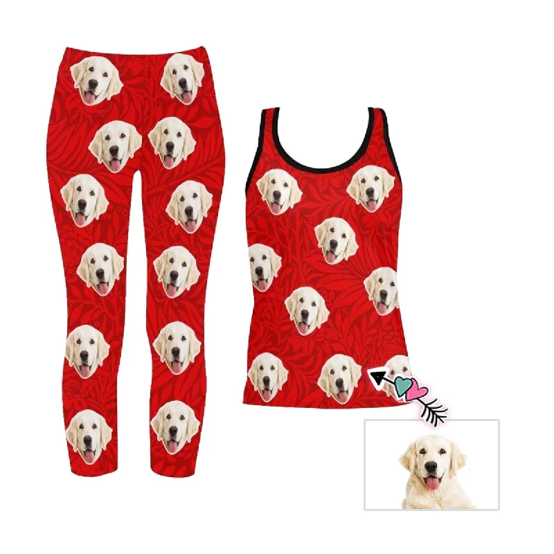 Custom Face Pet Leaves Women's Yoga Racerback Tank&Leggings Set