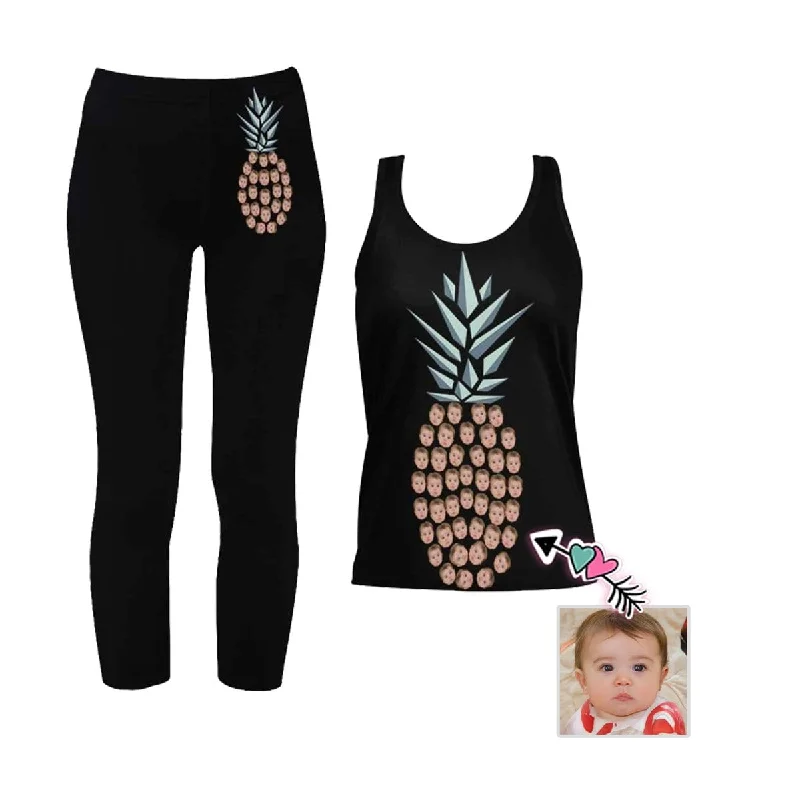 Custom Face Pineapple Women's 2 Piece Stretchy Racerback Tank & Legging Set