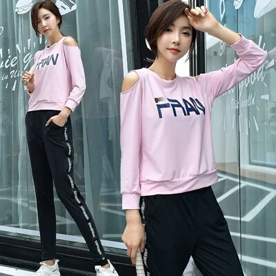 Fitness Gym Outdoor Clothes Women Yoga Sets Letters 3 PCs Sports Bra+Loose Pants+Shirt Strapless Breathable S-XL Size